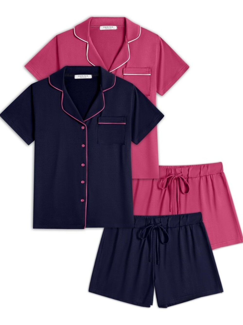 Womens Pajamas Set 2 Pack Button Down Summer Short Sleeve Pjs S-XXL